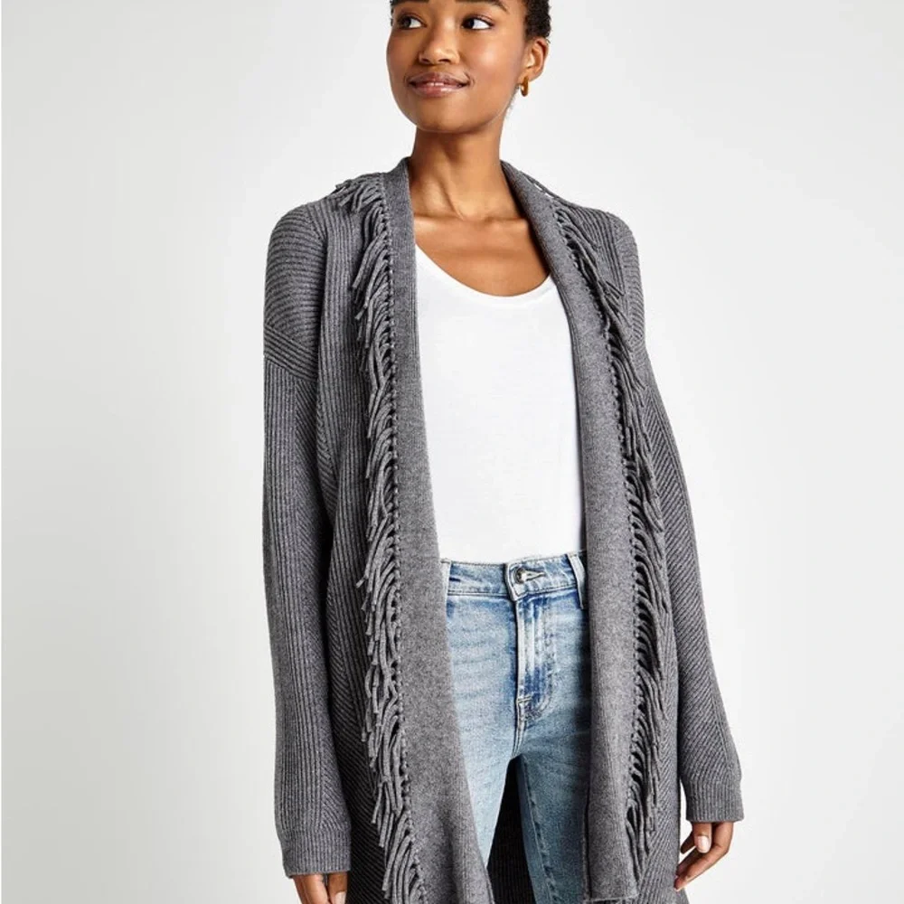 Splendid‎ Womens Gray Size Small Cora Fringe Wrap Jacket Cardigan Sweater Top